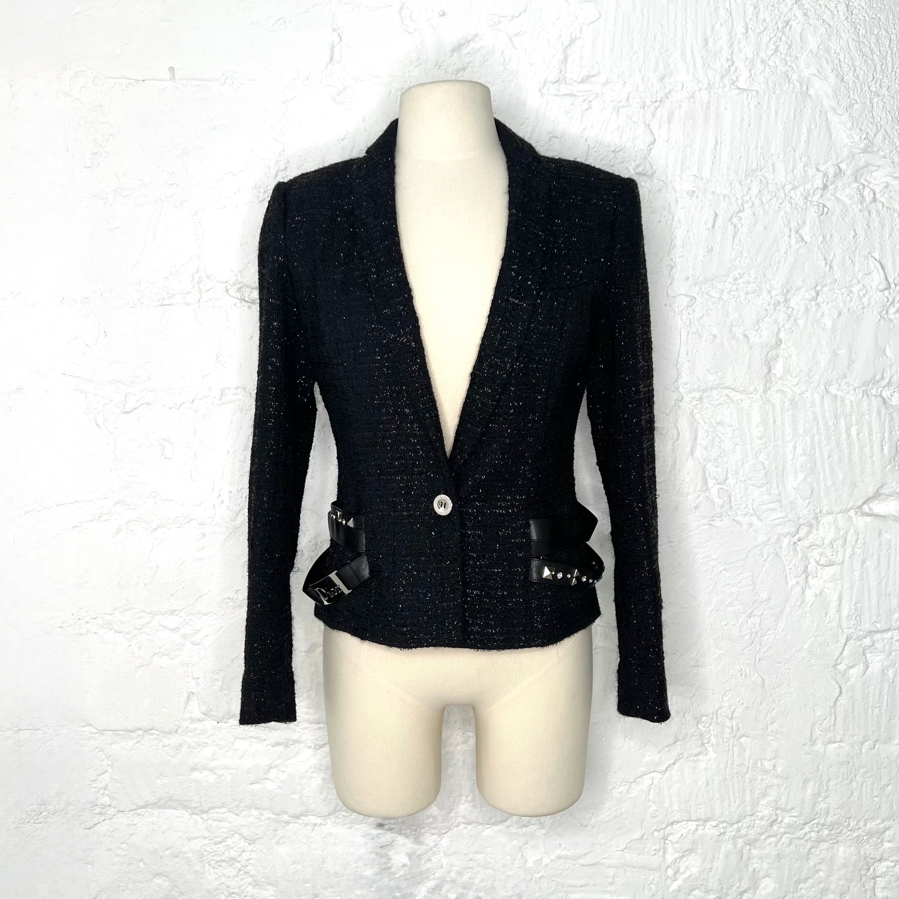 CHRISTIAN DIOR - Black tweed with belt details blazer