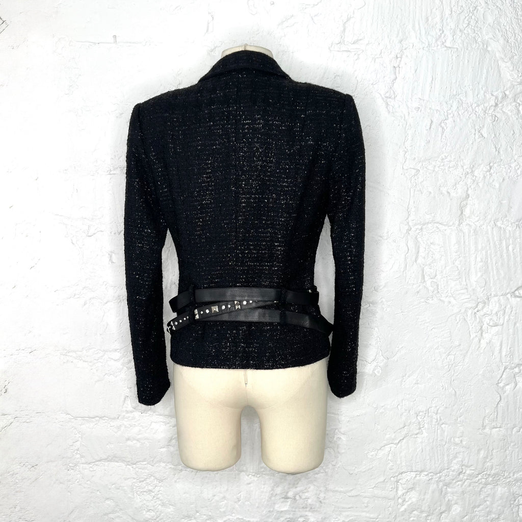 CHRISTIAN DIOR - Black tweed with belt details blazer