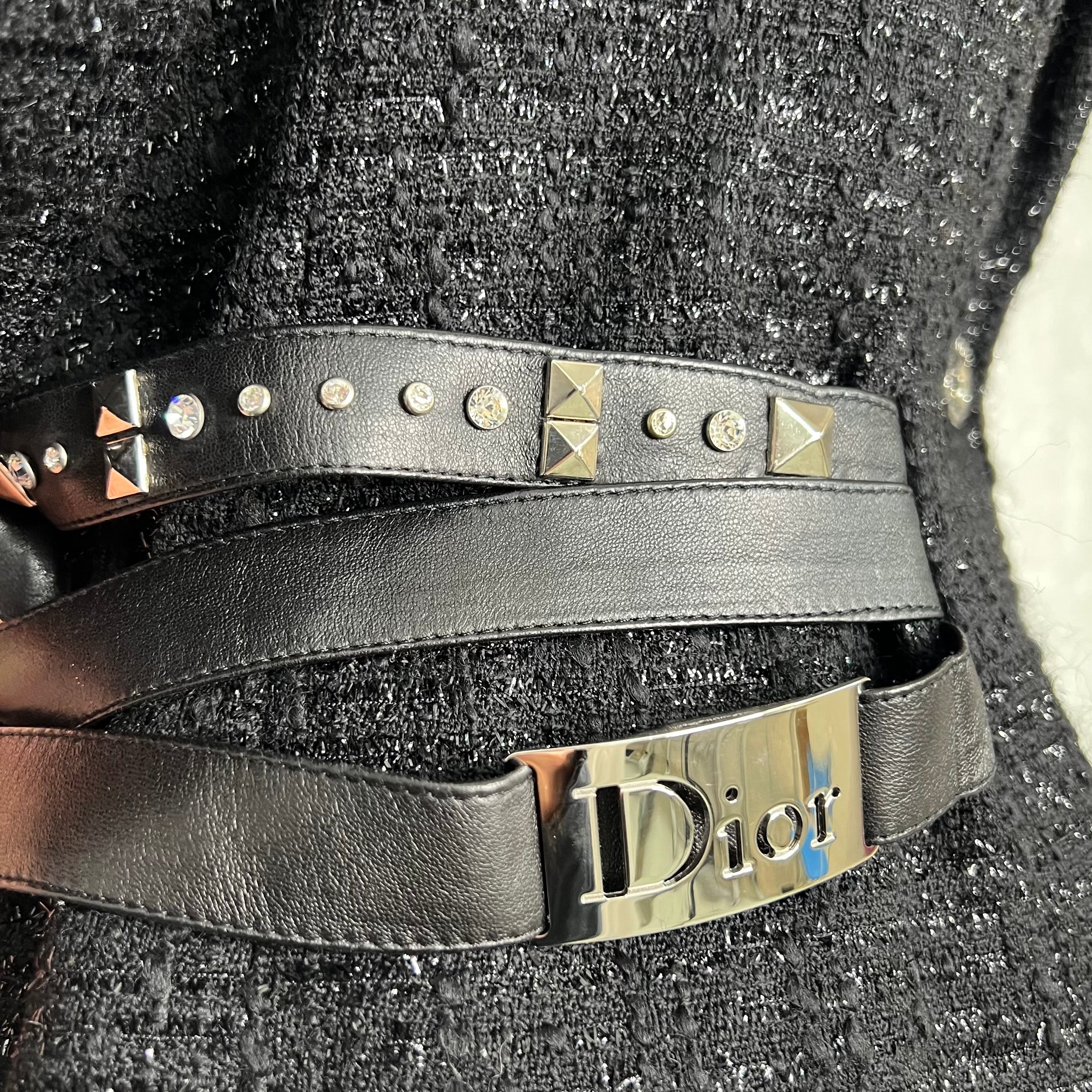 CHRISTIAN DIOR - Black tweed with belt details blazer