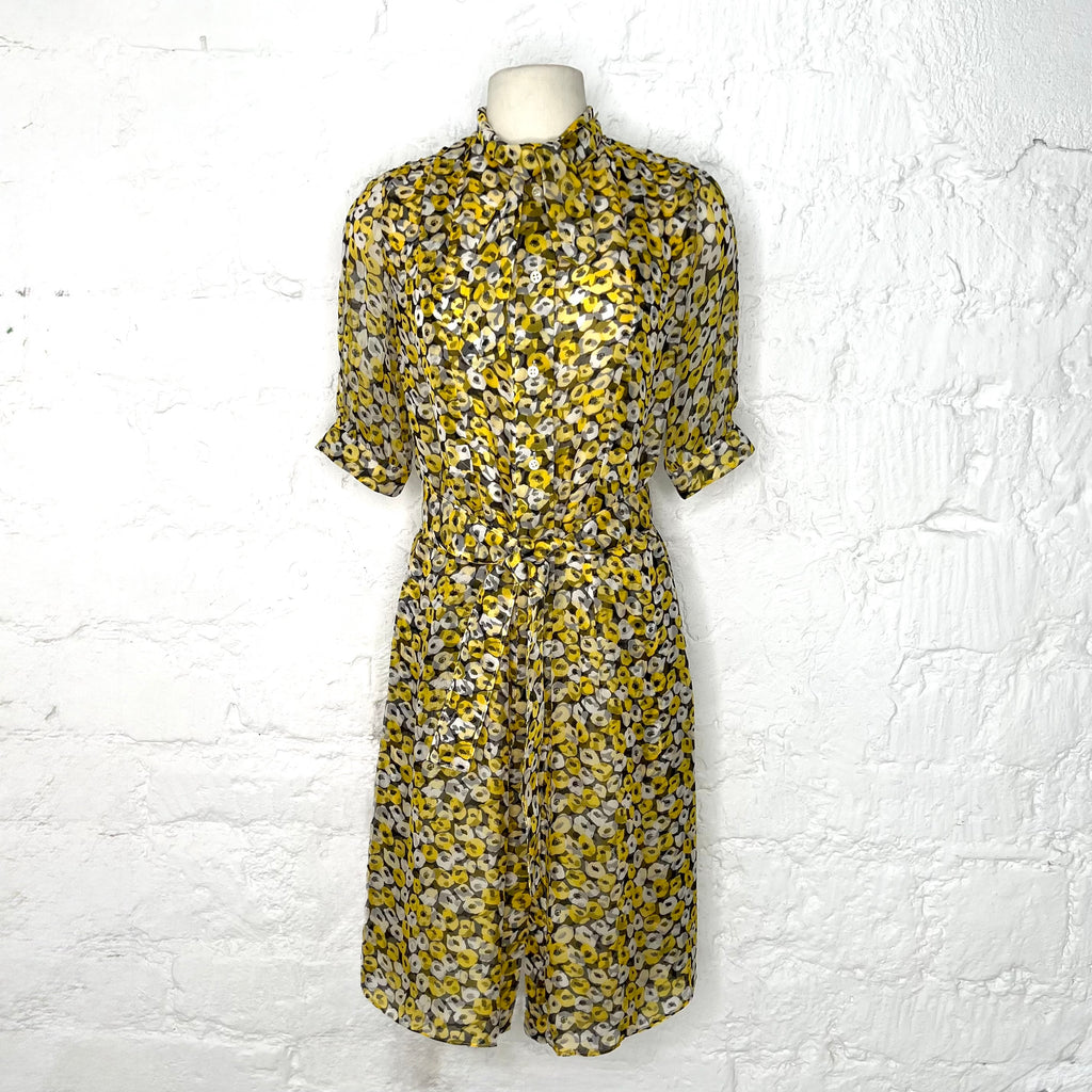 YVES SAINT LAURENT - Yellow flower printed midi dress