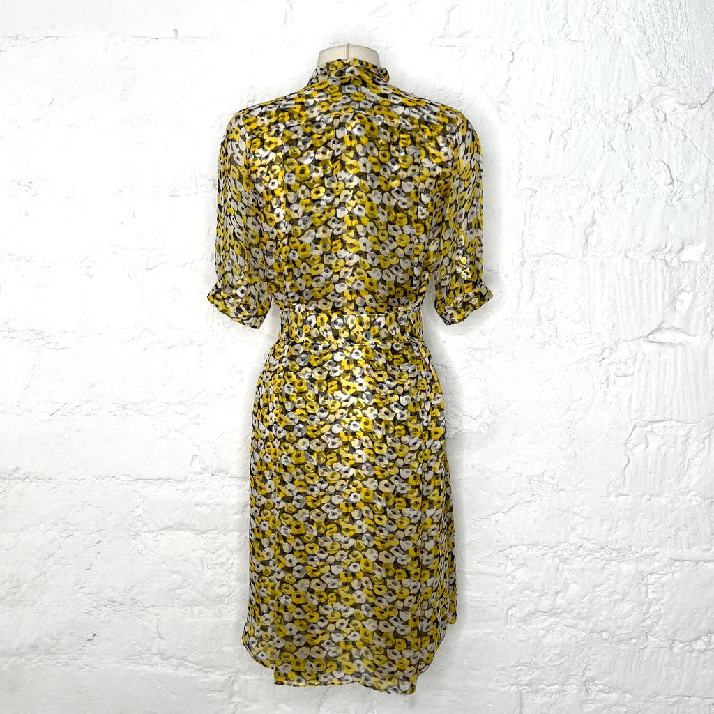 YVES SAINT LAURENT - Yellow flower printed midi dress