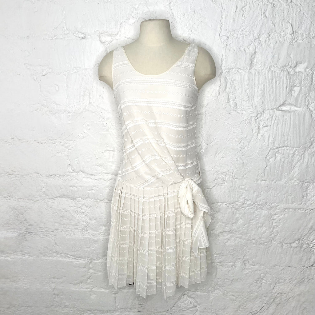 JHON GALLIANO - White asymetrical pleated bow dress