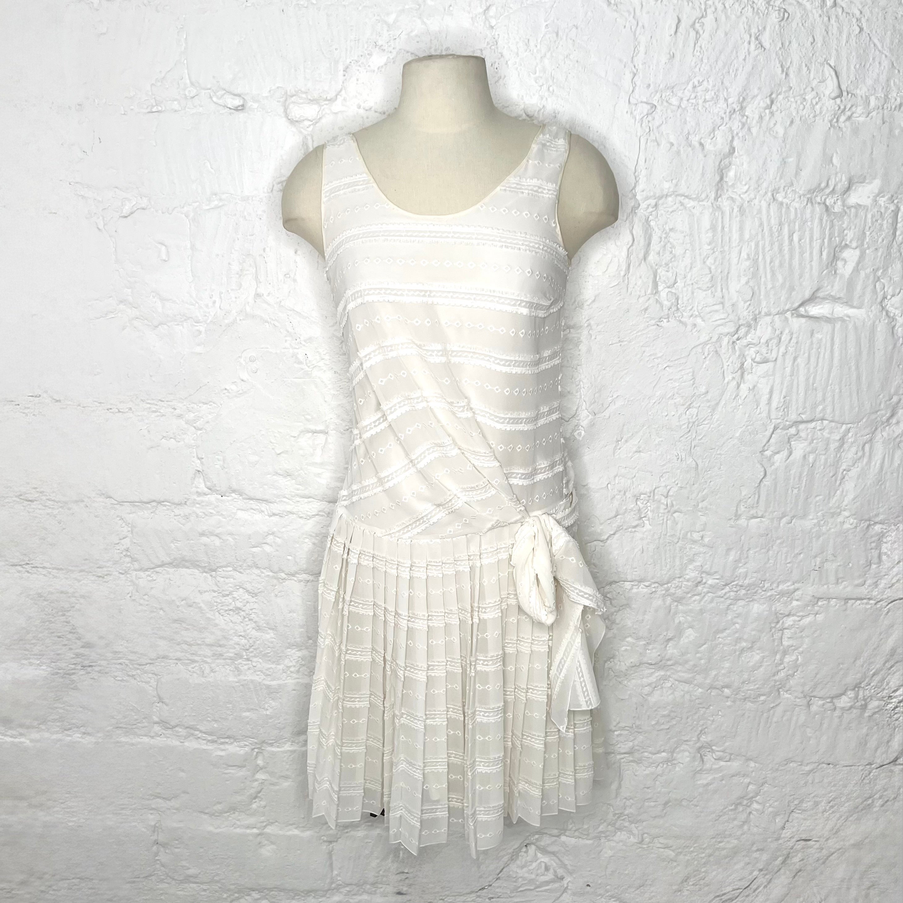 JHON GALLIANO - White asymetrical pleated bow dress
