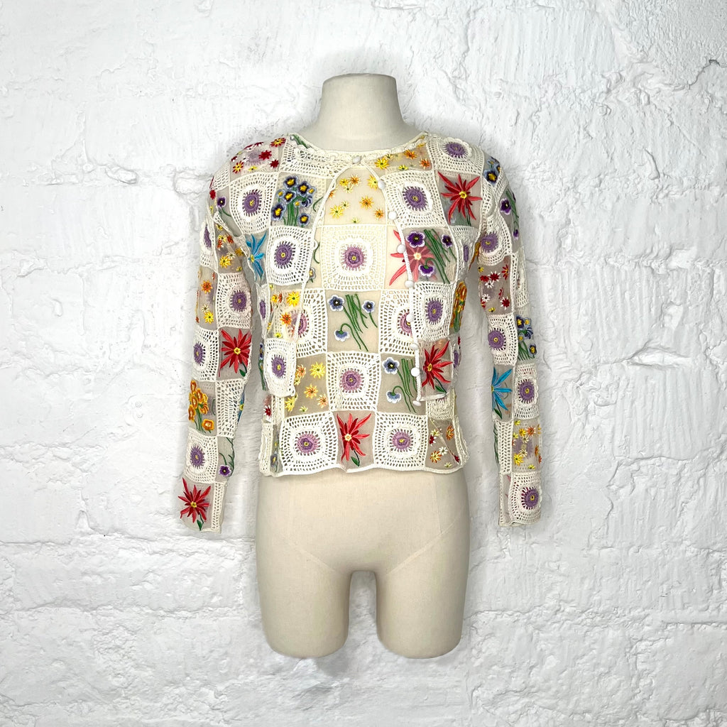 MOSCHINO - Multicolor crochet flower cardigan and top set