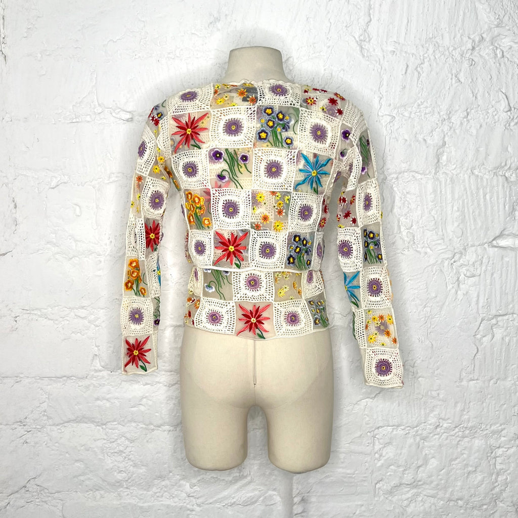 MOSCHINO - Multicolor crochet flower cardigan and top set