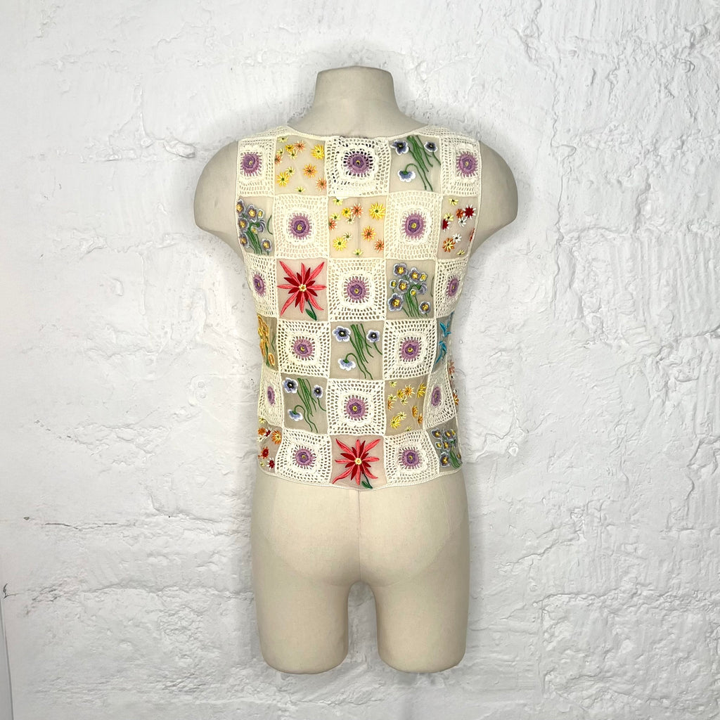 MOSCHINO - Multicolor crochet flower cardigan and top set