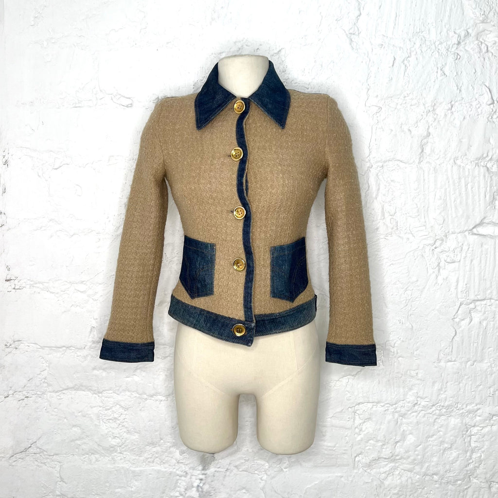 DOLCE & GABANNA - Beige and denim tweed jacket