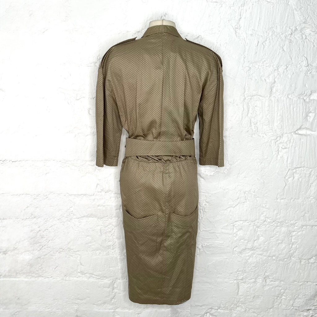 THIERRY MUGLER - Brown and white polka dots dress