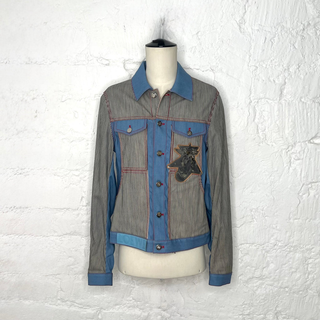 LOEWE - Blue logo striped denim jacket