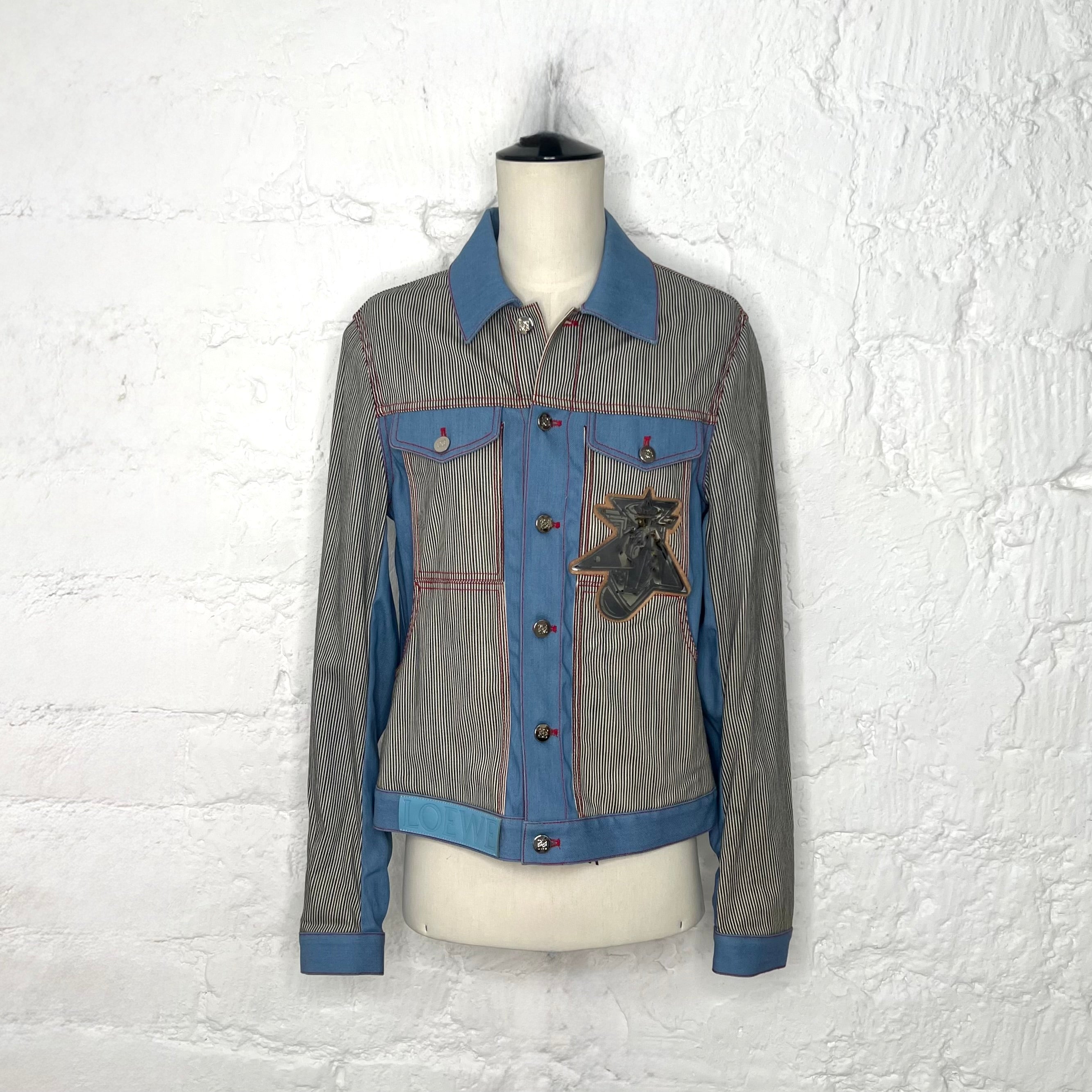 LOEWE - Blue logo striped denim jacket