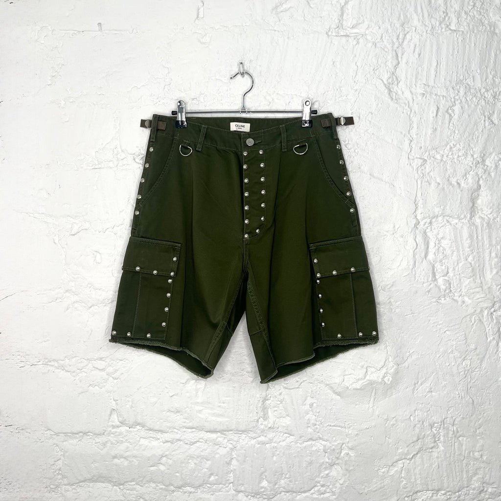 CÉLINE - Green kaki cargo studded short