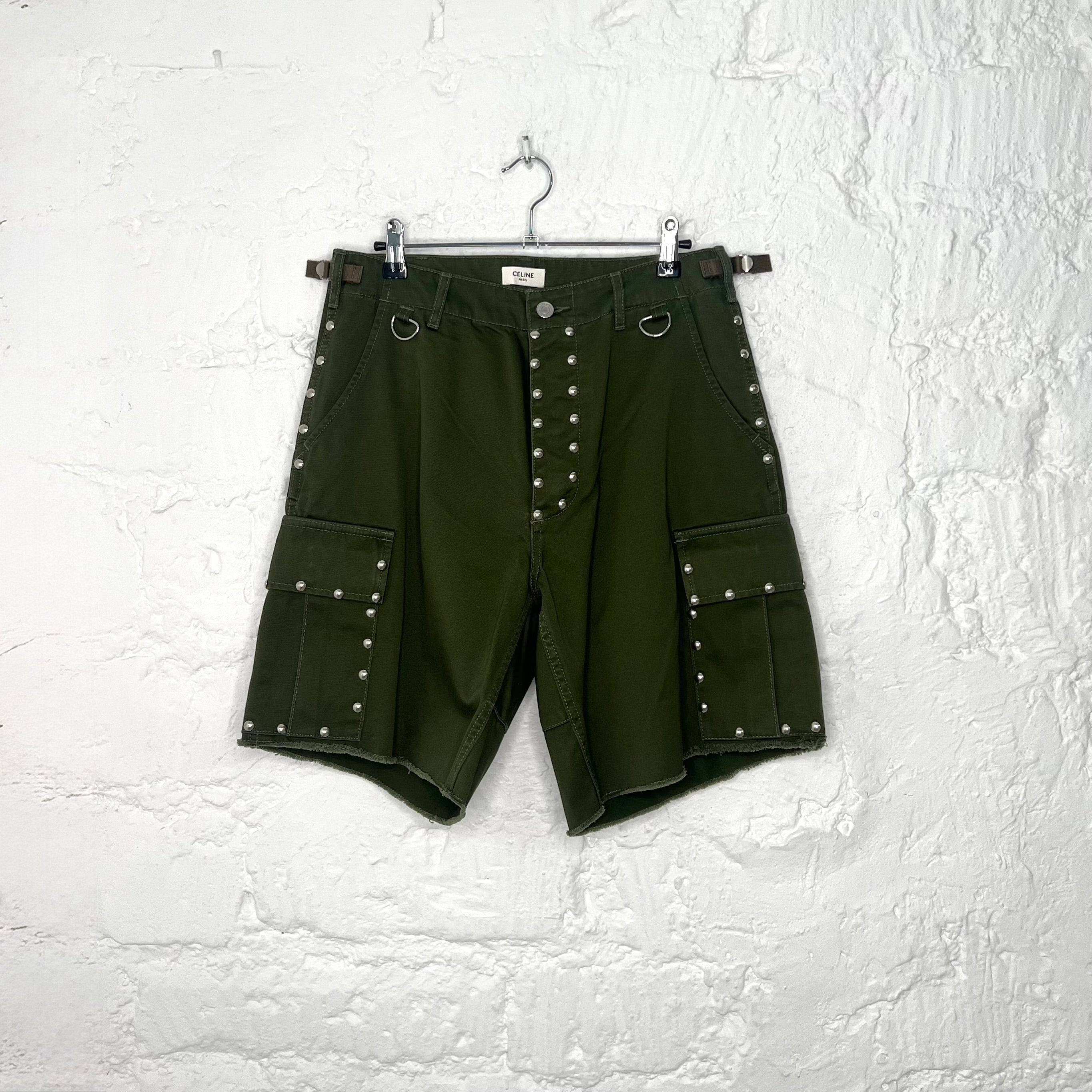 CÉLINE - Green kaki cargo studded short