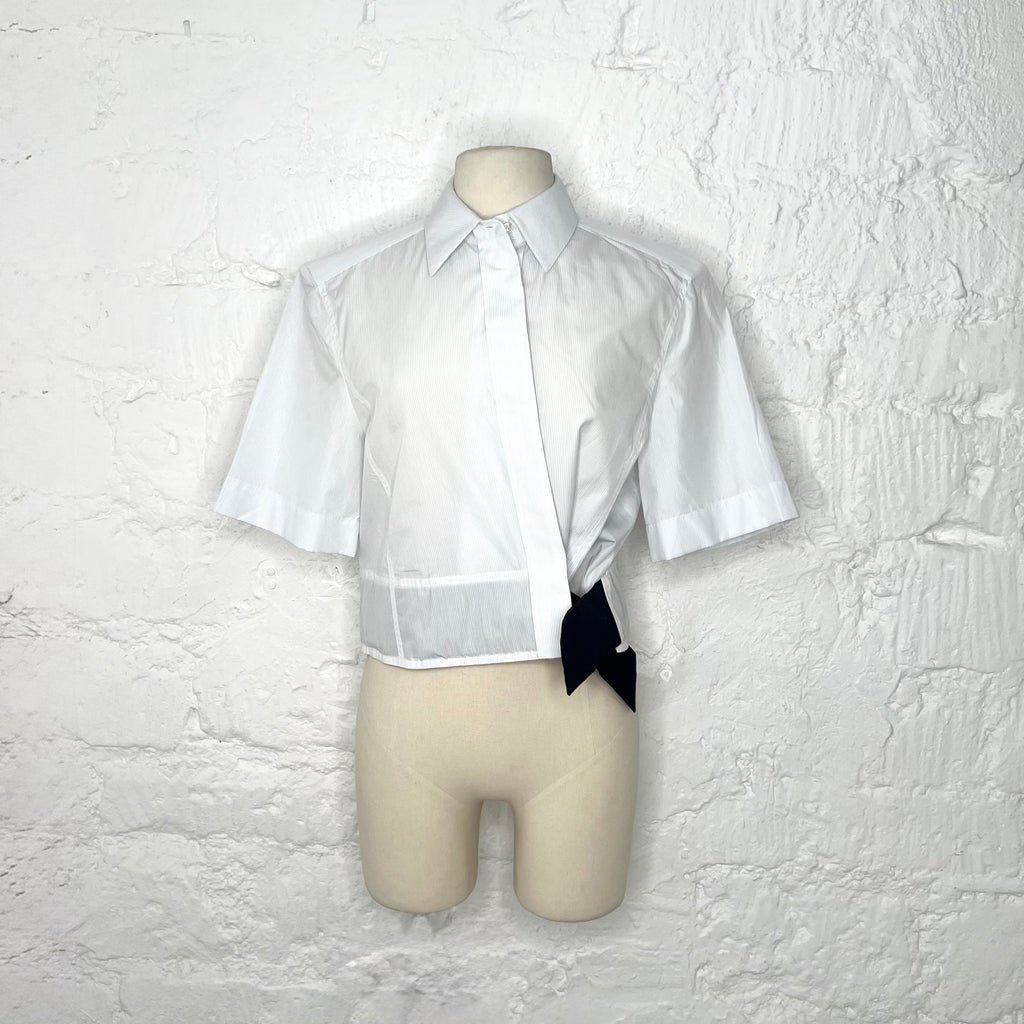 PACO RABANNE - White stripped asymmetrical shirt