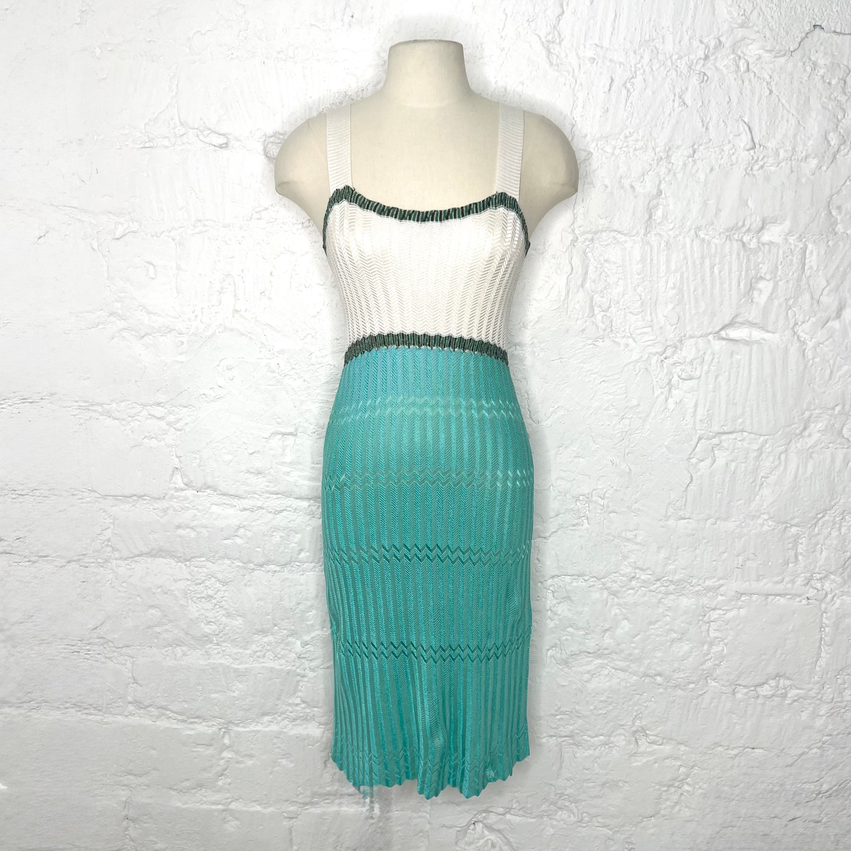 MISSONI - Turquoise & white knitted sleeveless dress