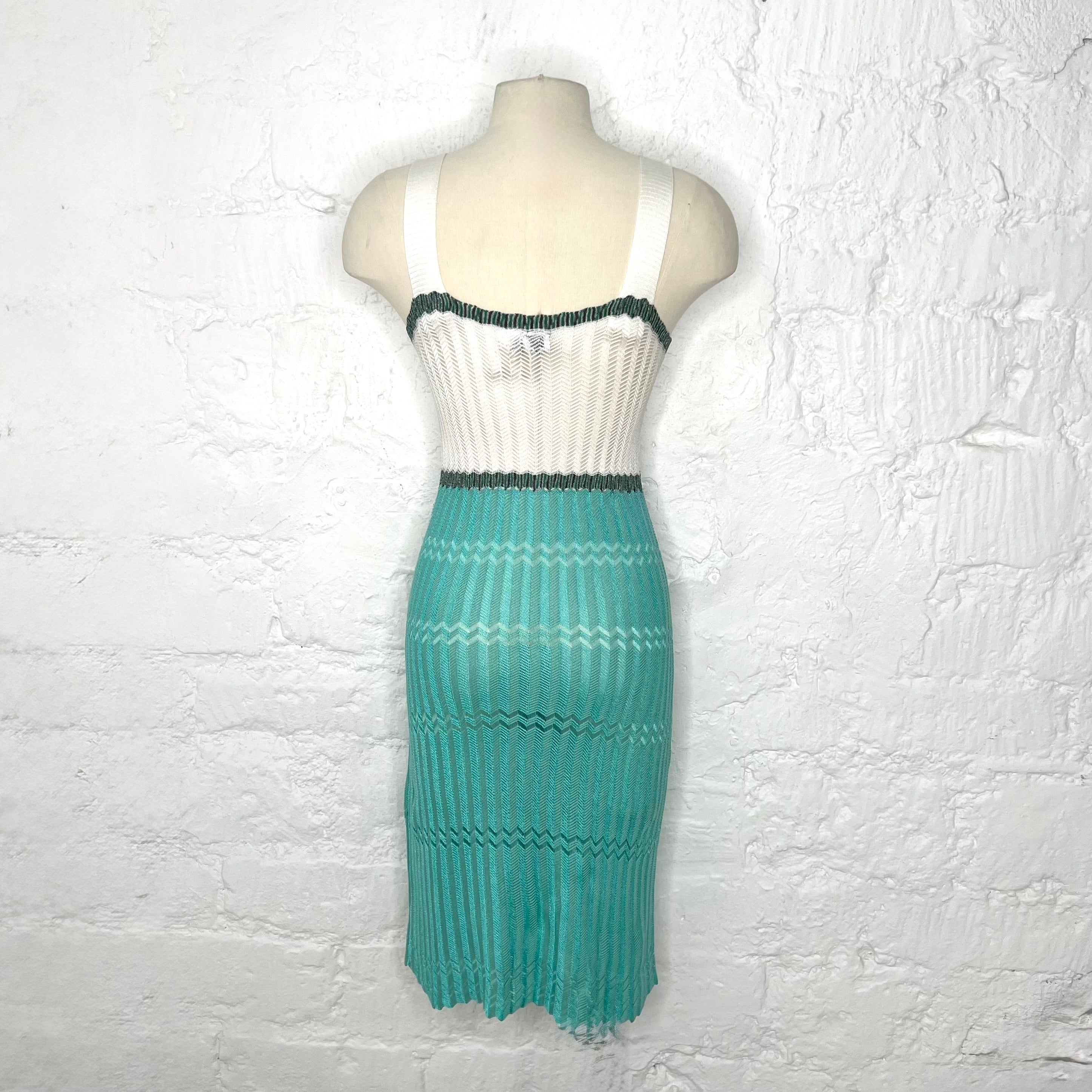 MISSONI - Turquoise & white knitted sleeveless dress