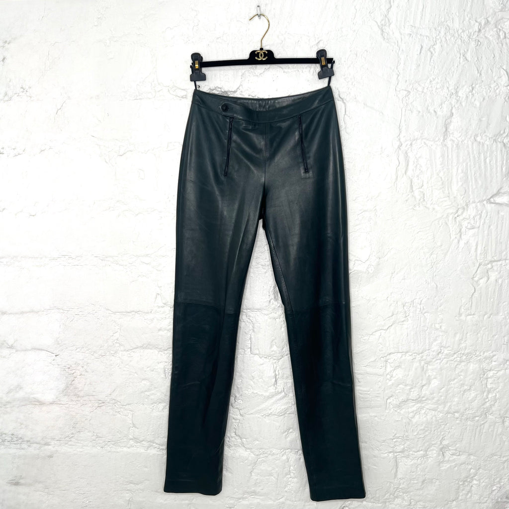 CHANEL - Dark green leather pant