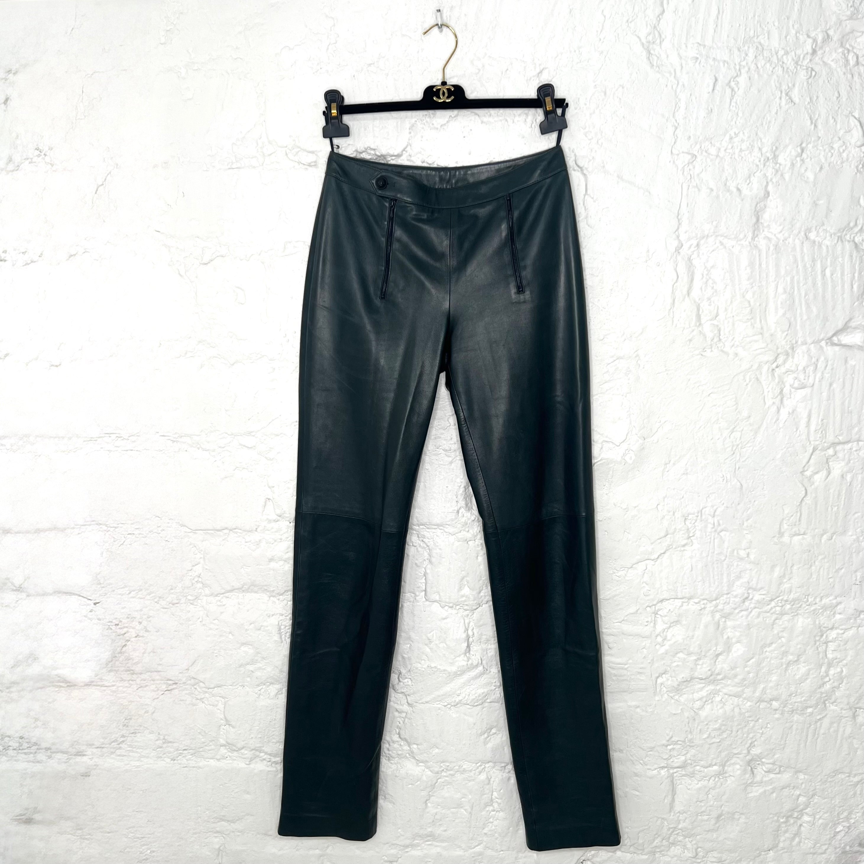 CHANEL - Dark green leather pant