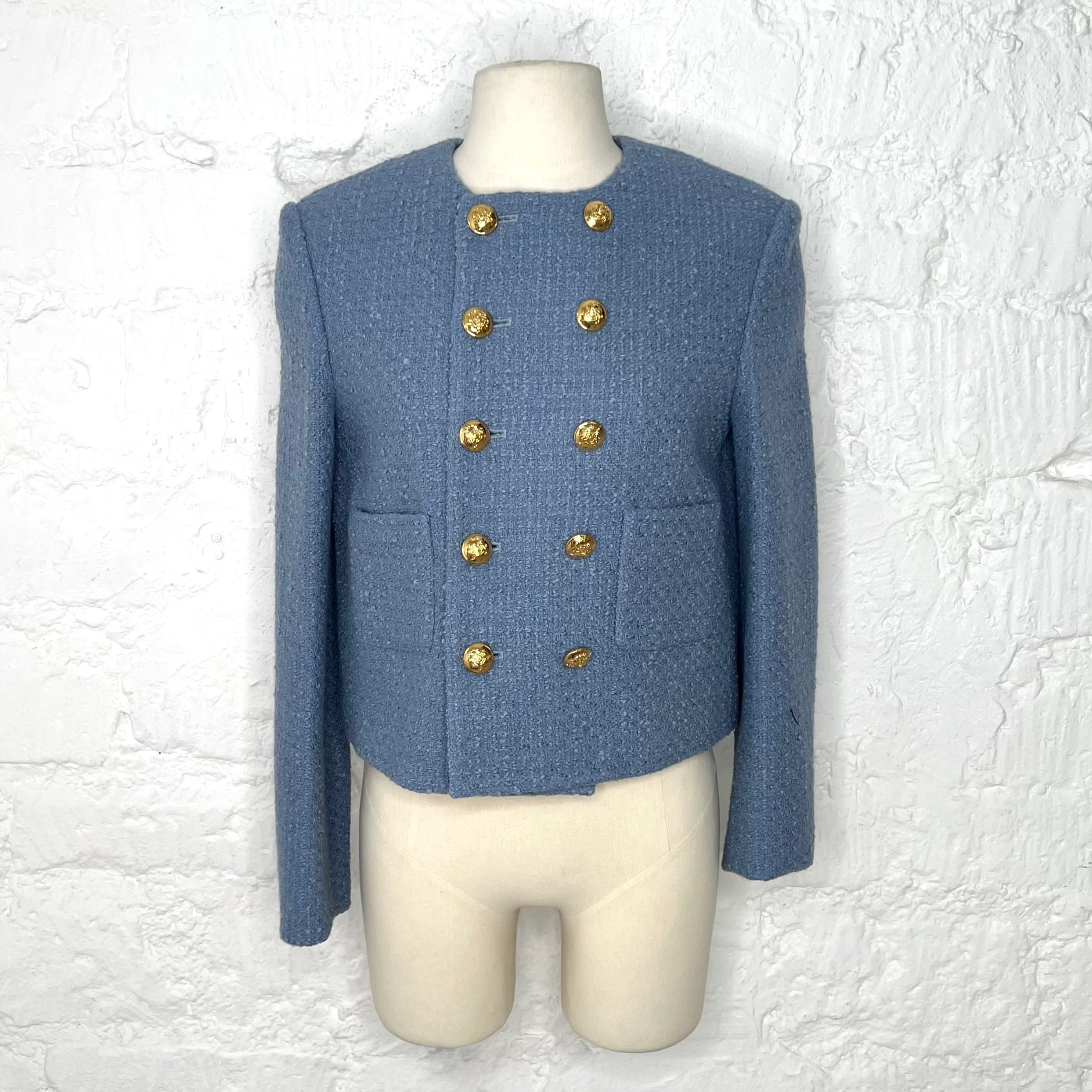 CÉLINE - Light blue cropped tweed jacket