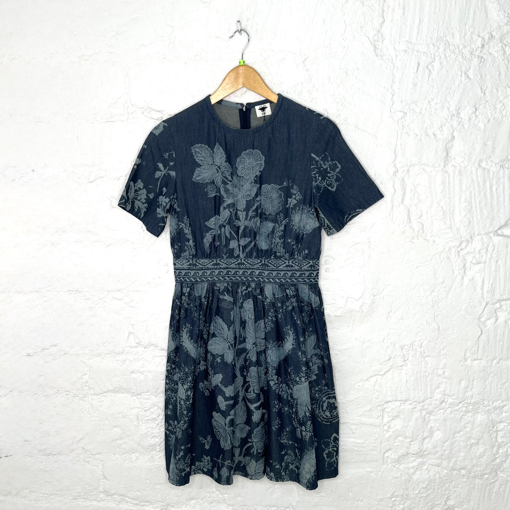 CHRISTIAN DIOR - Blue denim floral printed dress