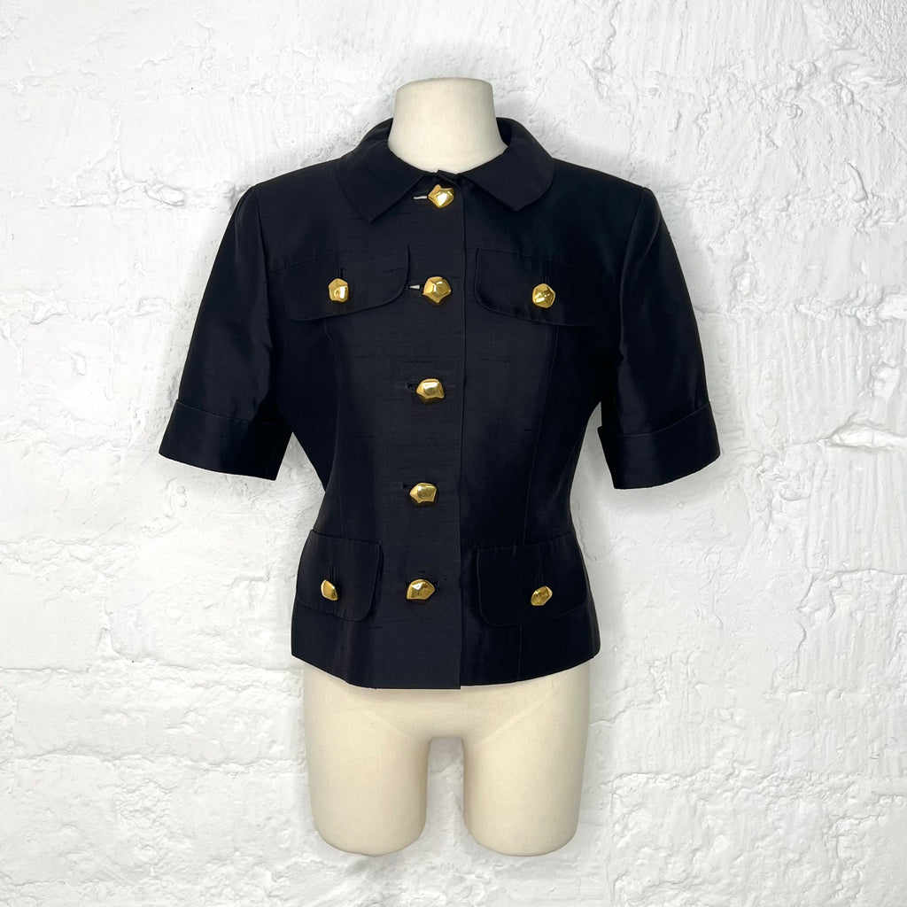 LOUIS FERAUD - Black and gold plated buttons short shirt
