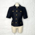LOUIS FERAUD - Black and gold plated buttons short shirt