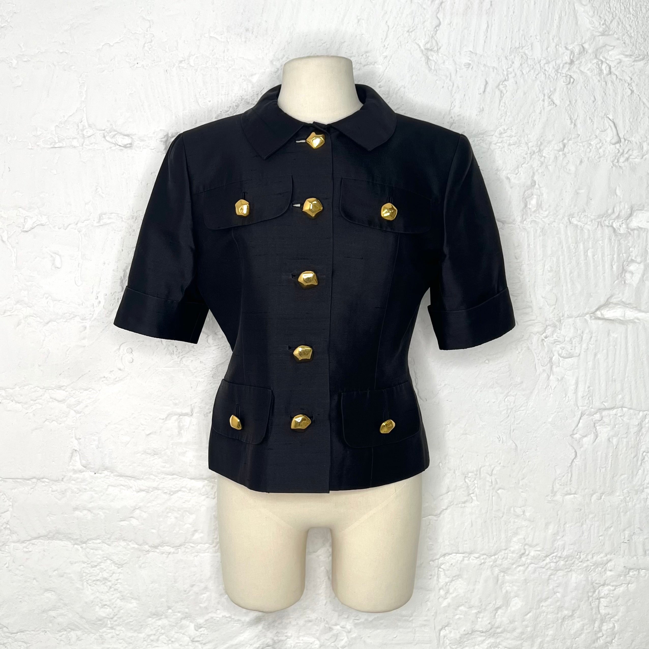 LOUIS FERAUD - Black and gold plated buttons short shirt