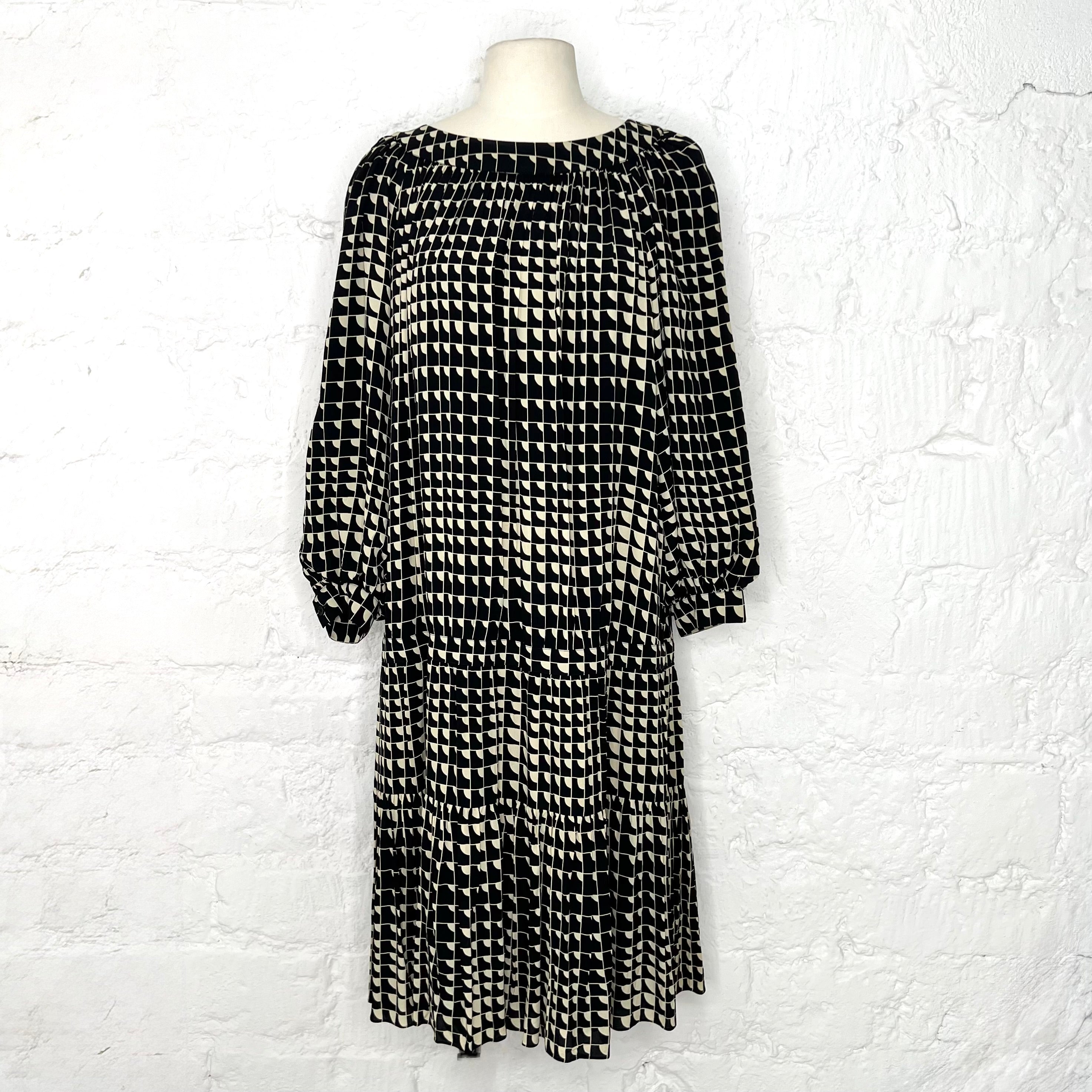 Celine Vintage Printed Silk Dress, Beige, Size 42