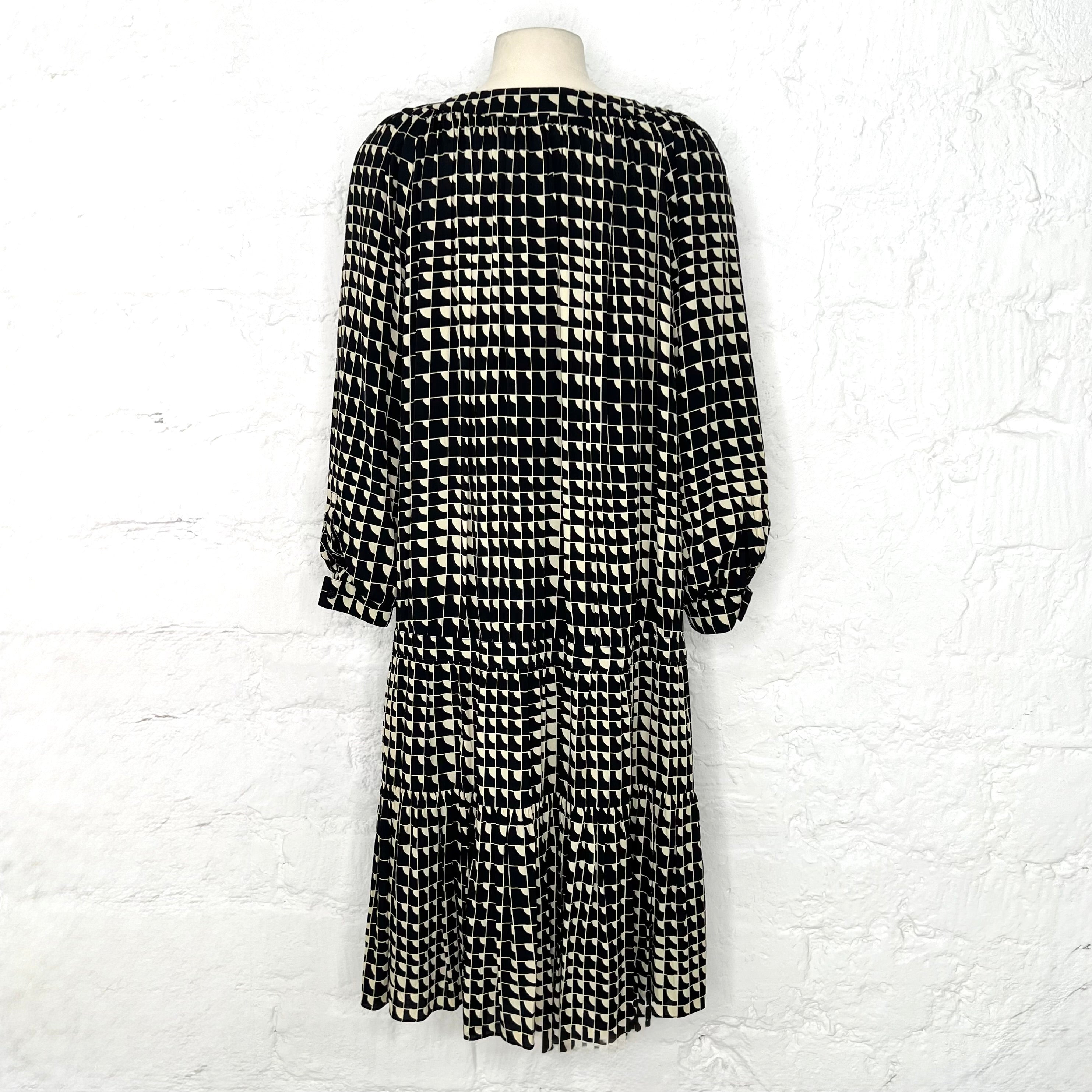 Celine Vintage Printed Silk Dress, Beige, Size 42