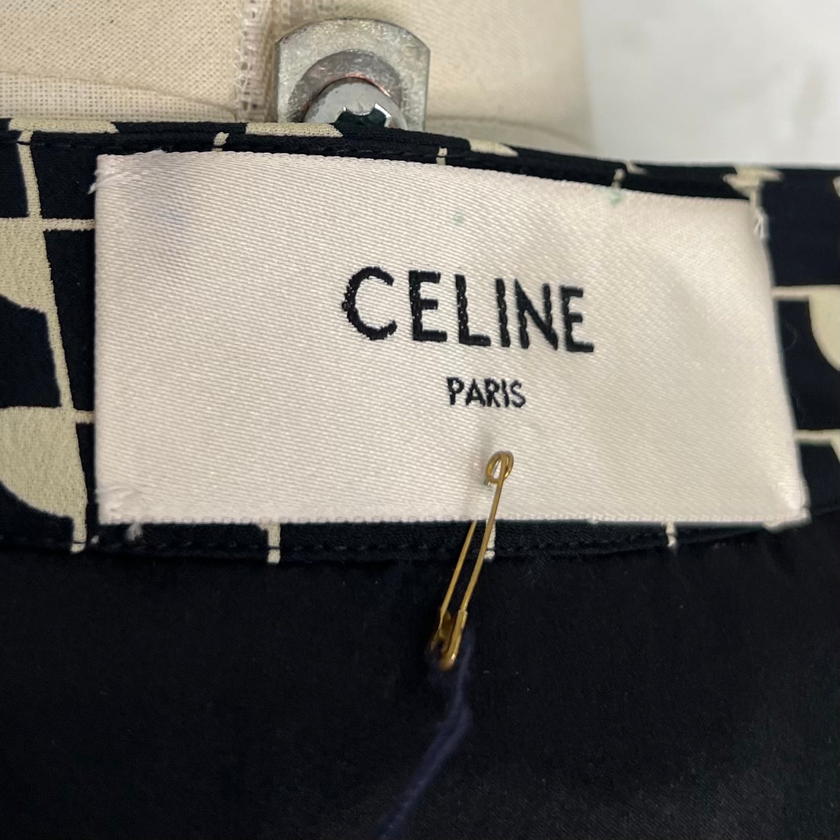 Celine Vintage Printed Silk Dress, Beige, Size 42