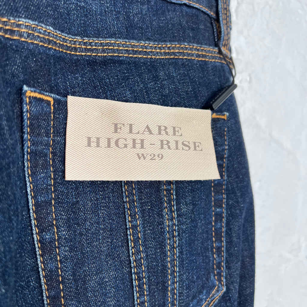 BURBERRY - Blue denim flare high rise pants